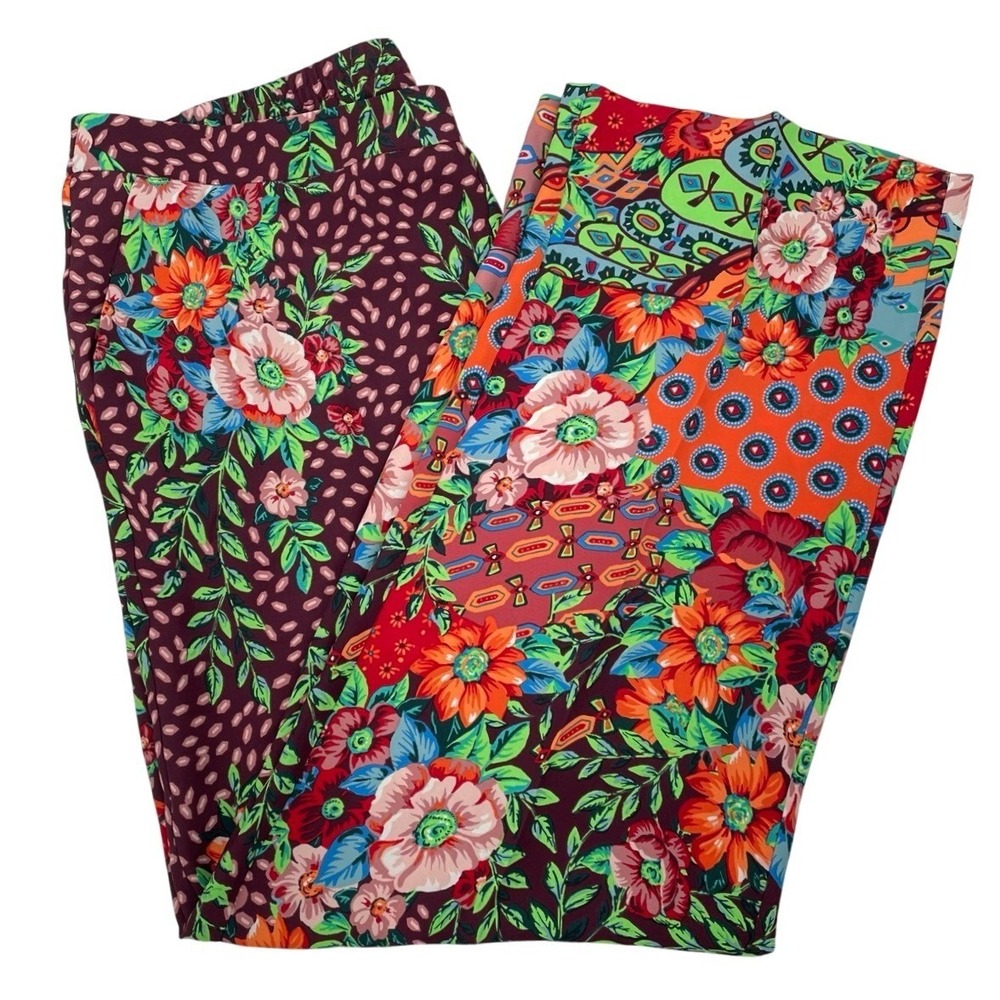 NEW Chicos Pull On Folk Art Wide Leg Pants Size 3R/16R Colorful Boho Artsy Bold